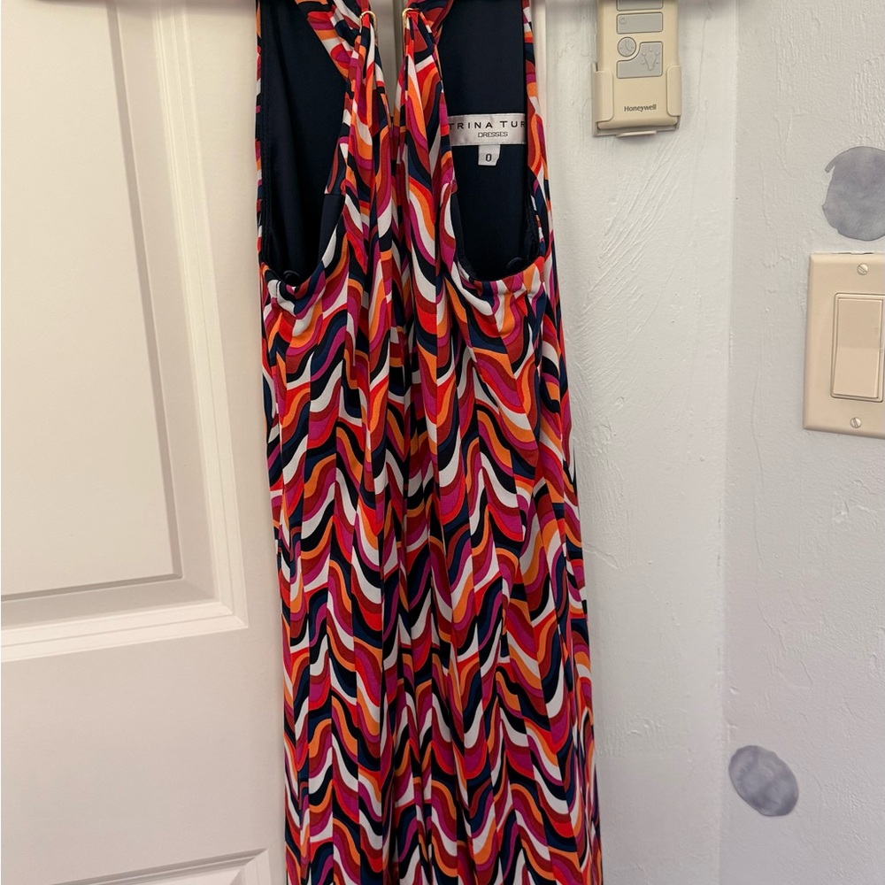 Trina Turk Multicolor Wavy Print Maxi Dress - Pink, Red, Orange, Black